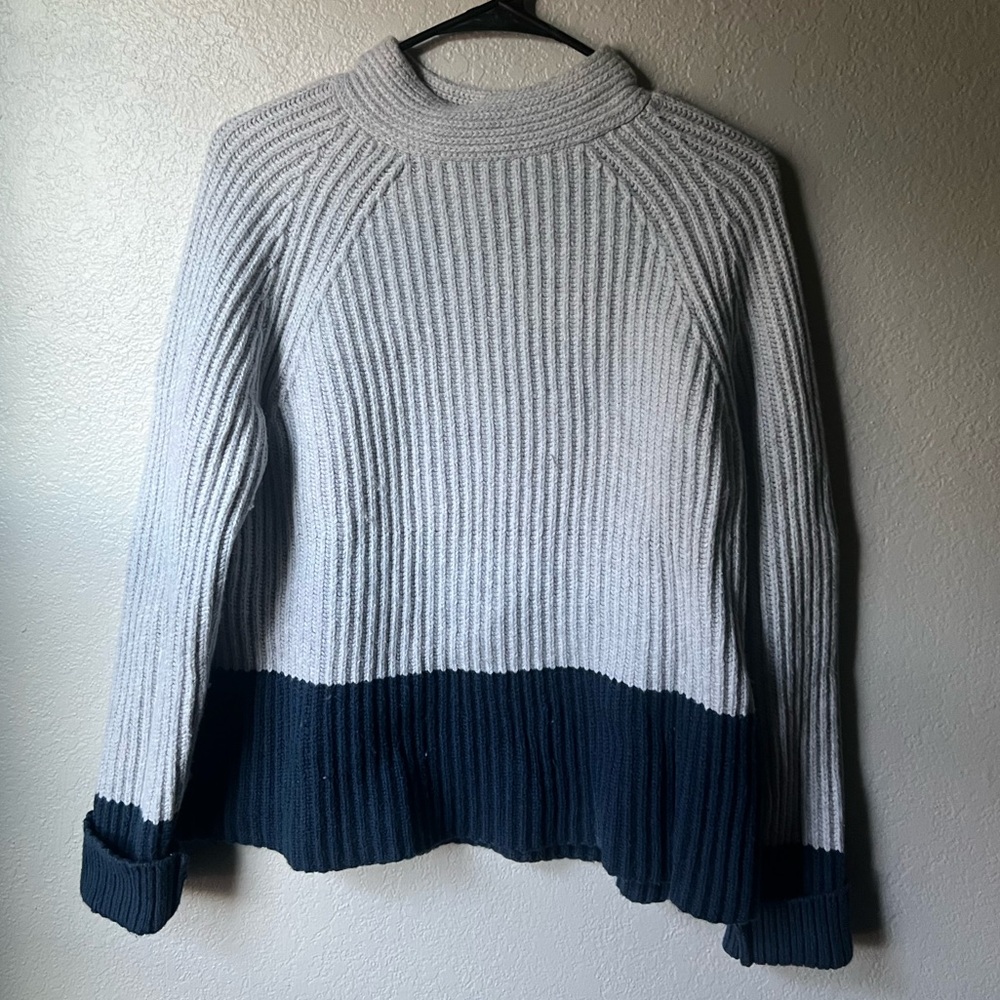 Banana Republic Gray and Blue Color-Block Sweater